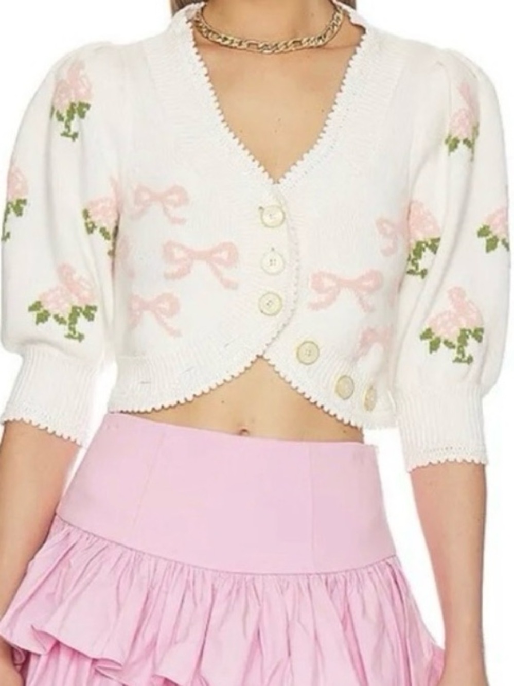 LOVESHACKFANCY Malibu Crop Cardigan in Strawberry Shortcake